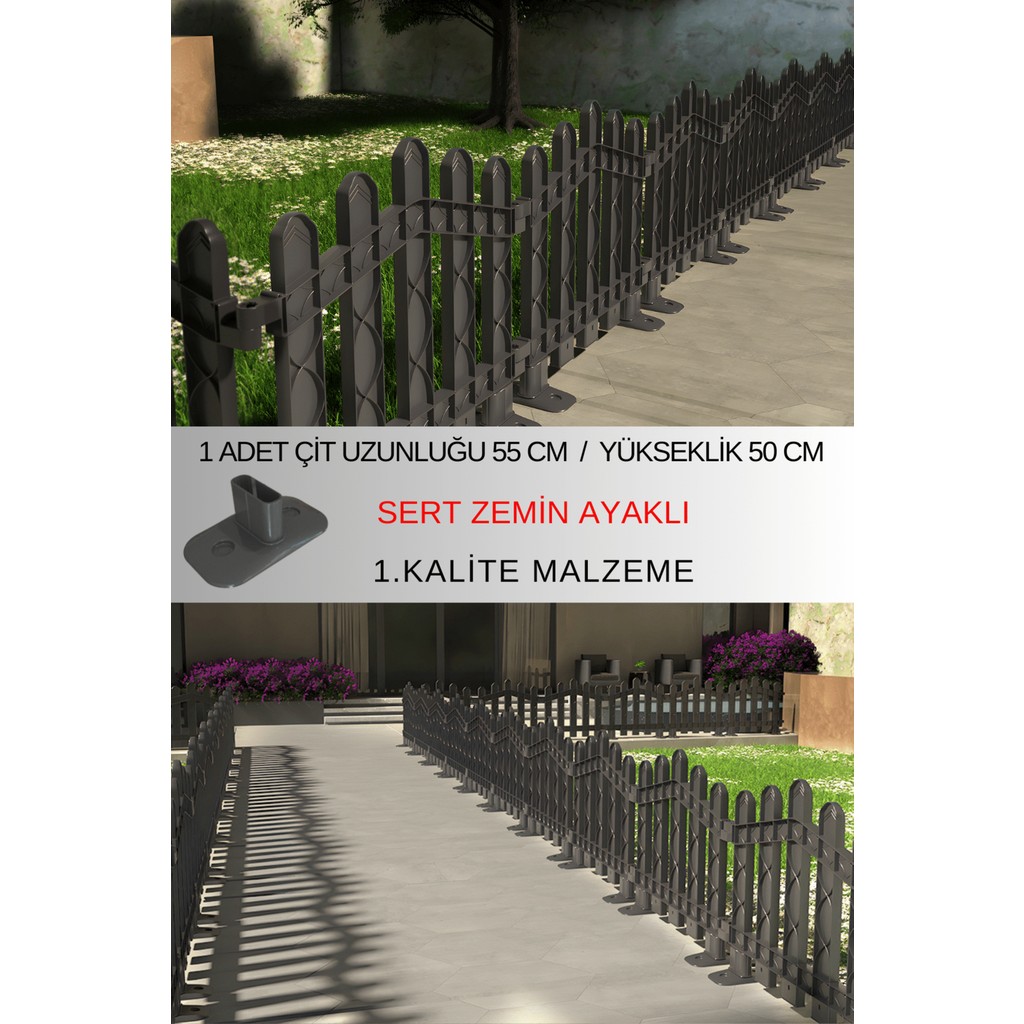 Dekoratif Plastik Alan Oluşturma ve Bahçe Çiti 1 ADET ÇİT (Y: 50 CM / G: 55 CM) SERT ZEMİN AYAKLI - Antrasit Bahçe Çiti Fiyatı