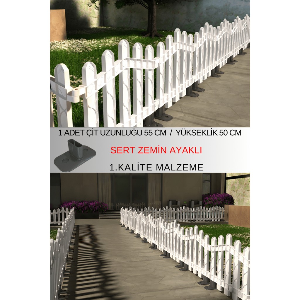 Dekoratif Plastik Alan Oluşturma ve Bahçe Çiti 1 ADET ÇİT (Y: 50 CM / G: 55 CM) SERT ZEMİN AYAKLI - Beyaz Bahçe Çiti Fiyatı