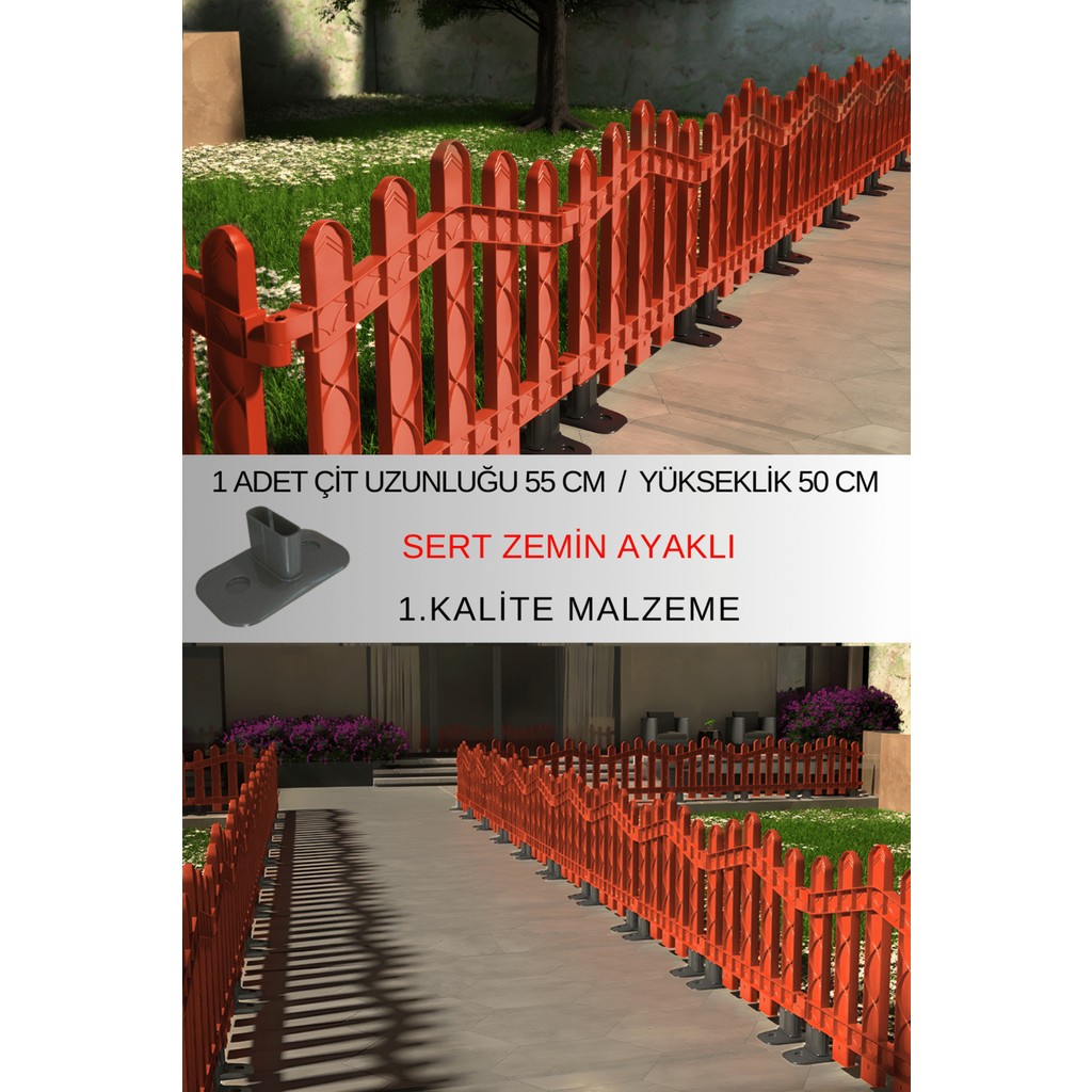 Dekoratif Plastik Alan Oluşturma ve Bahçe Çiti 1 ADET ÇİT (Y: 50 CM / G: 55 CM) SERT ZEMİN AYAKLI - Kahverengi Bahçe Çiti Fiyatı