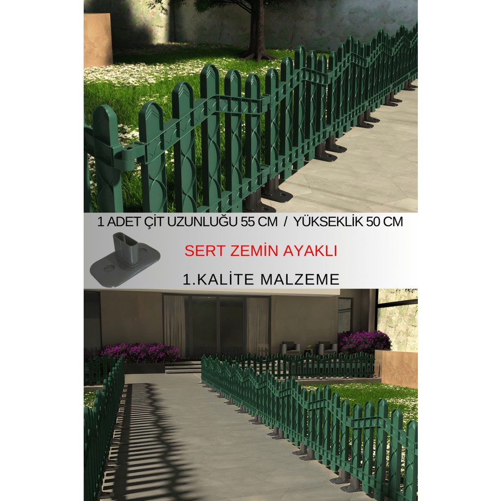 Dekoratif Plastik Alan Oluşturma ve Bahçe Çiti 1 ADET ÇİT (Y: 50 CM / G: 55 CM) SERT ZEMİN AYAKLI - Yeşil Bahçe Çiti Fiyatı