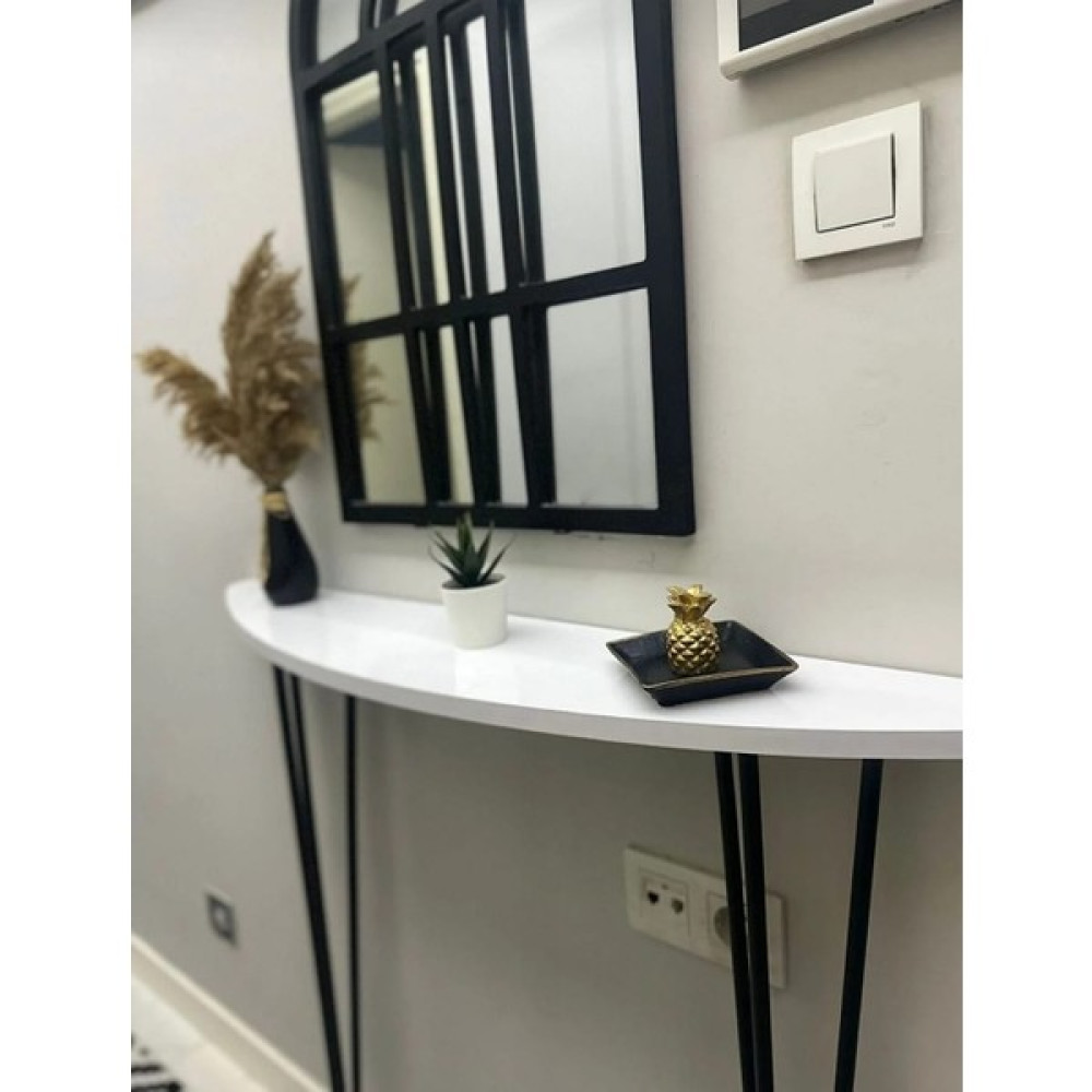 Dekore Dresuar Yarım Ay Oval 100 cm Metalsiyah Ayaklı - Beyaz Dresuar / Makyaj Masası Fiyatı