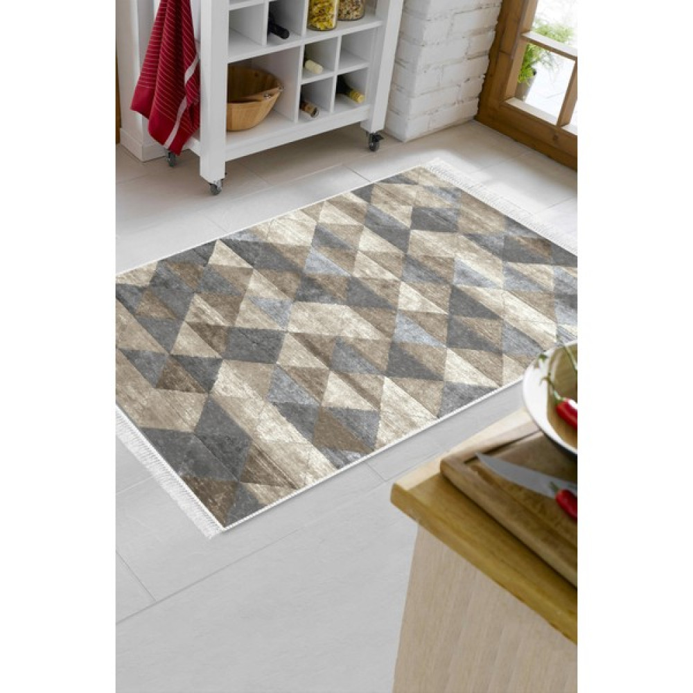 Dekoreko Dijital Mutfak Halısı Yıldız Deri Kaymaz Taban Saçaklı Iskandinav Kitty Bej - 80 x 120 cm Salon Halısı Fiyatı