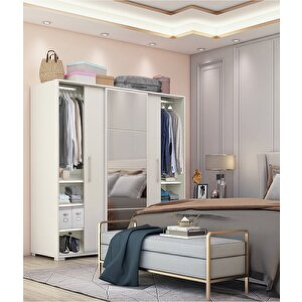Dekorex Beyaz 3 Sürgü Kapaklı 2 Çekmeceli Aynalı Gardırop Srg208-2 Gardrop & Dolap Fiyatı