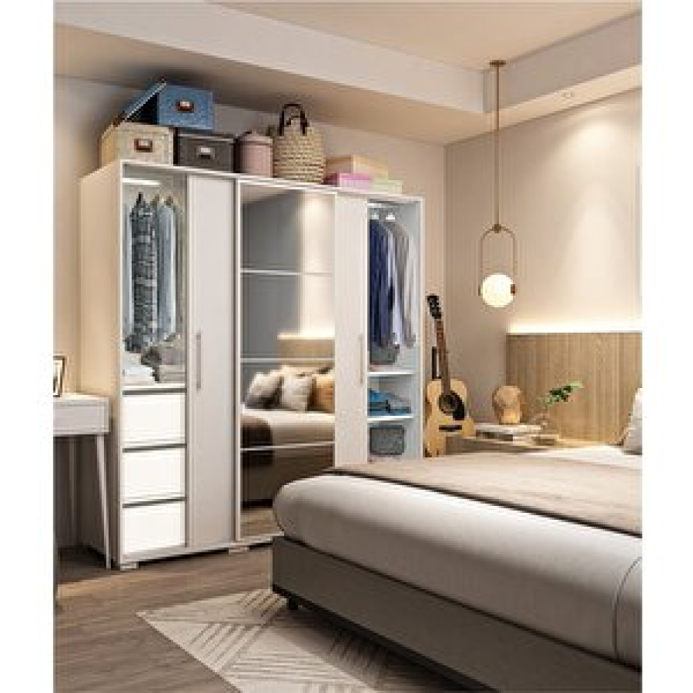 Dekorex Beyaz 3 Sürgü Kapaklı 3 Çekmeceli Aynalı Gardırop Srg208-3 Gardrop & Dolap Fiyatı