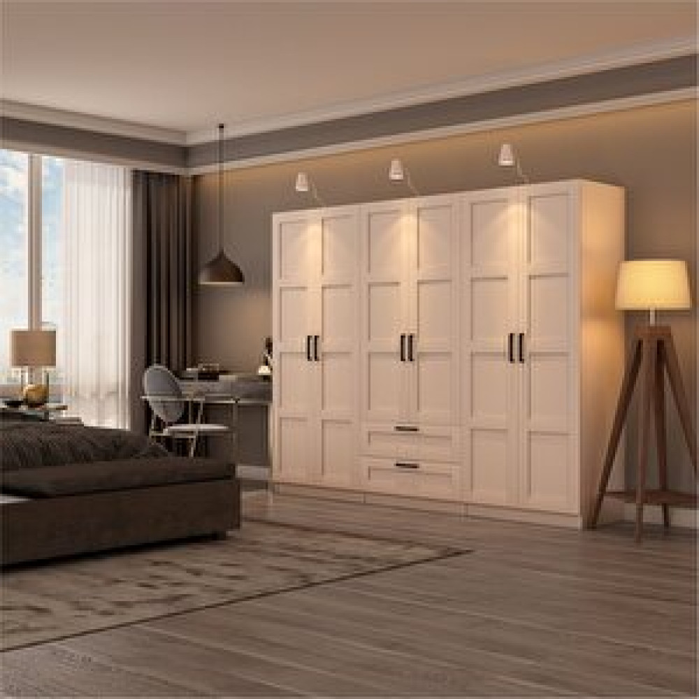 Dekorex Beyaz 6 Kapaklı 2 Çekmeceli Gardırop Mnt617 Gardrop & Dolap Fiyatı