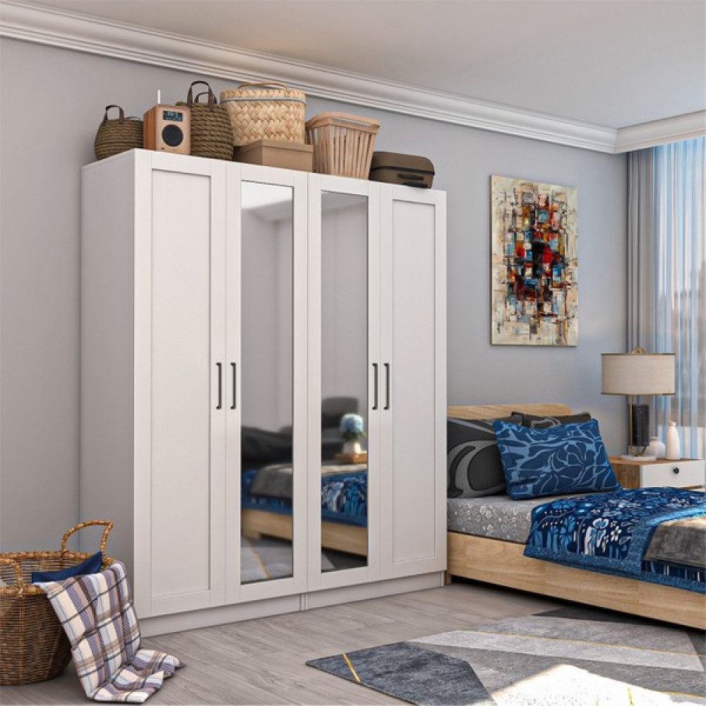 Dekorex MNT-412-Beyaz 4 Kapaklı Aynalı Gardırop Gardrop & Dolap Fiyatı
