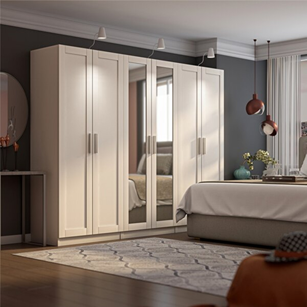 Dekorex MNT-612-BEYAZ -Altı Kapaklı Aynalı Gardırop Gardrop & Dolap Fiyatı