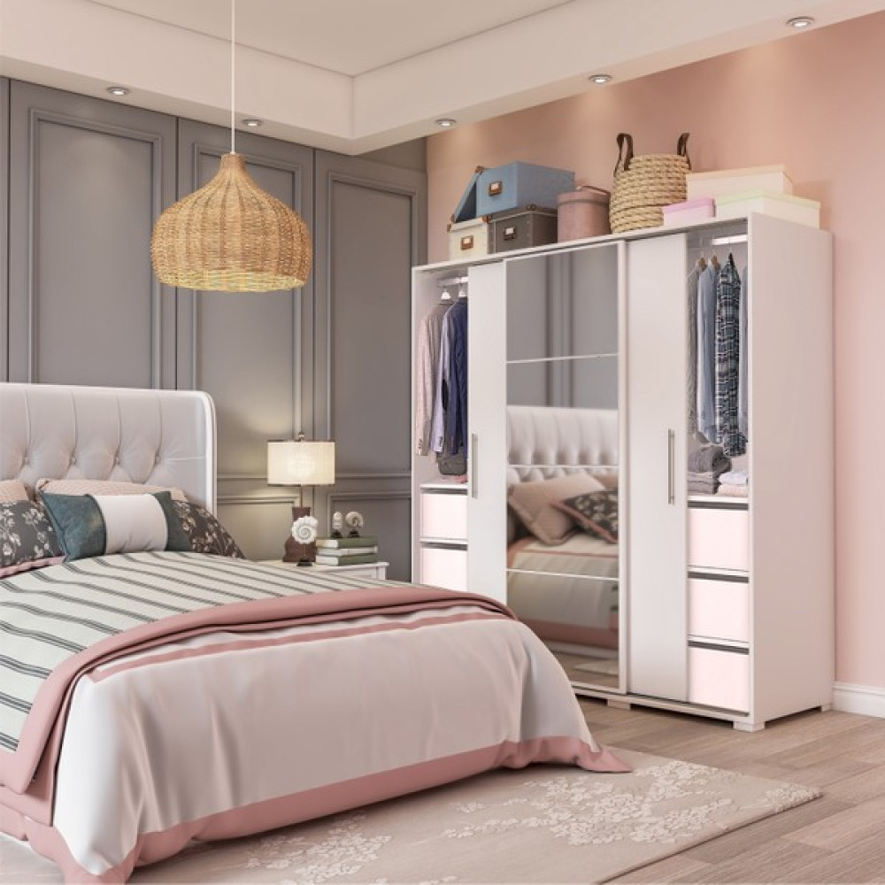 Dekorex SRG-208-6-Beyaz Sürgülü 6 Çekmeceli Aynalı Gardırop Gardrop & Dolap Fiyatı