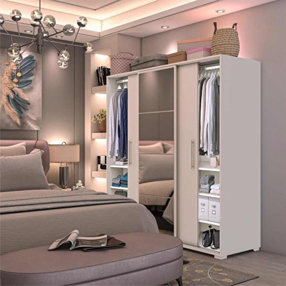Dekorex SRG-208-Beyaz Sürgülü 3 Kapaklı Aynalı Gardırop Gardrop & Dolap Fiyatı
