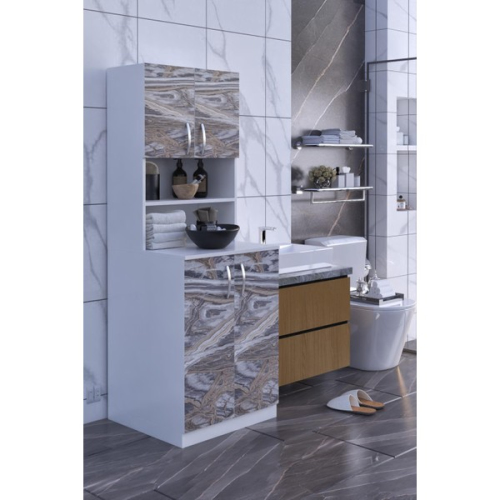 Dekorfim Arya Çamaşır Makine Dolabı Banyo Dolabı - Gri Banyo Dolabı / Mobilyası Fiyatı