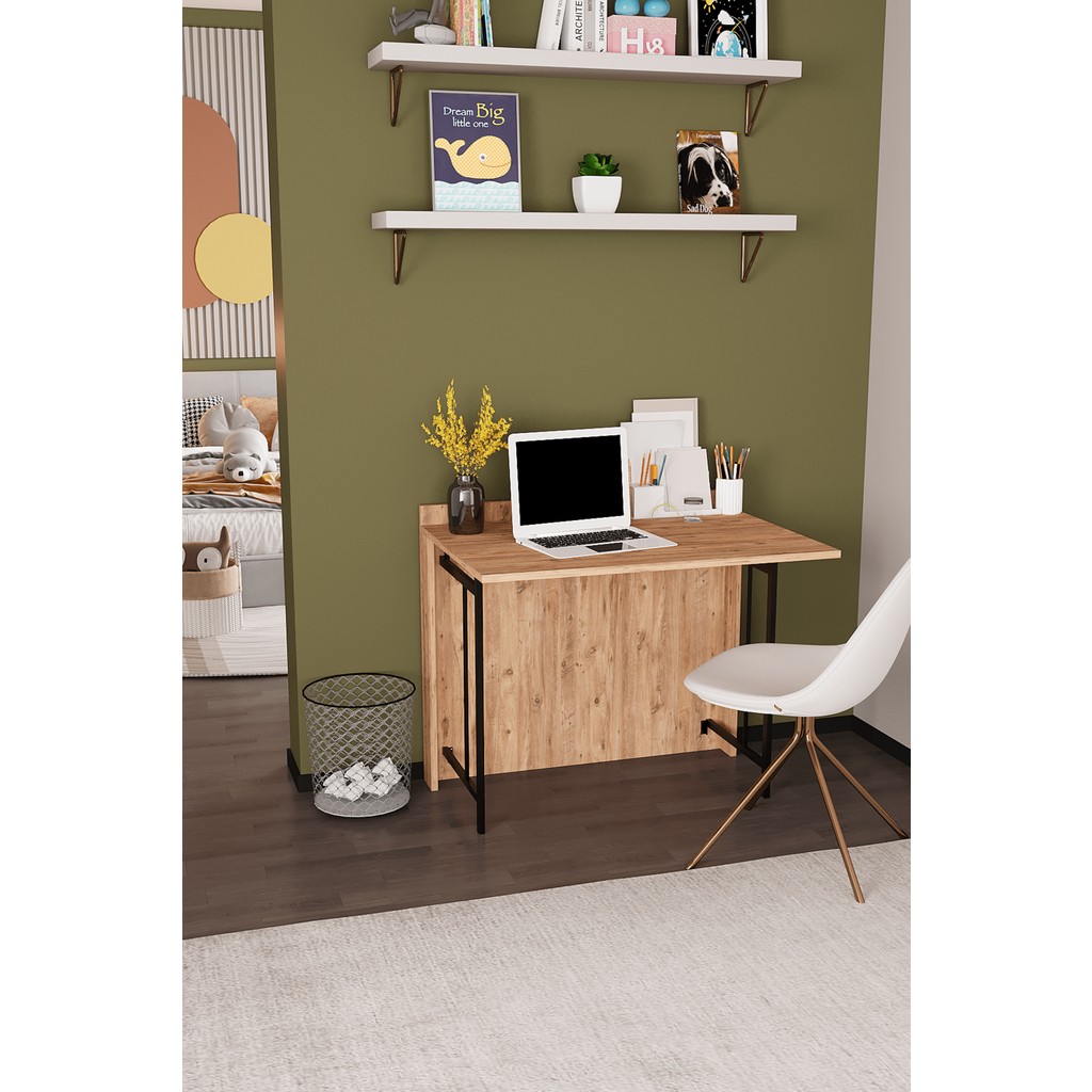 Dekorfim DF09101AC Katlanır Portatif Çalışma Masası - Y: 72 cm D: 60 cm G: 90 cm - Meşe Çalışma Masası Fiyatı