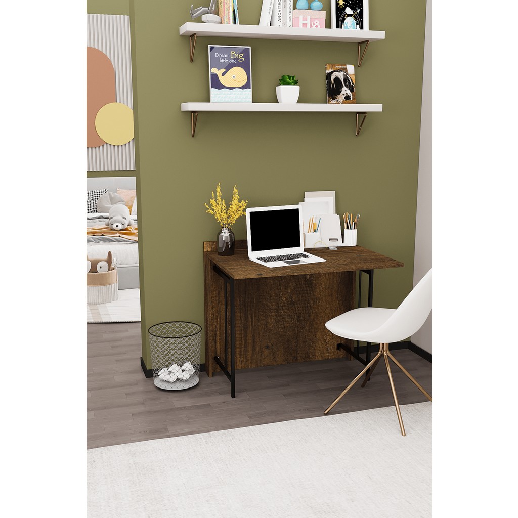 Dekorfim DF09101BR Katlanır Portatif Çalışma Masası - Y: 80 cm D: 60 cm G: 90 cm - Ceviz Çalışma Masası Fiyatı