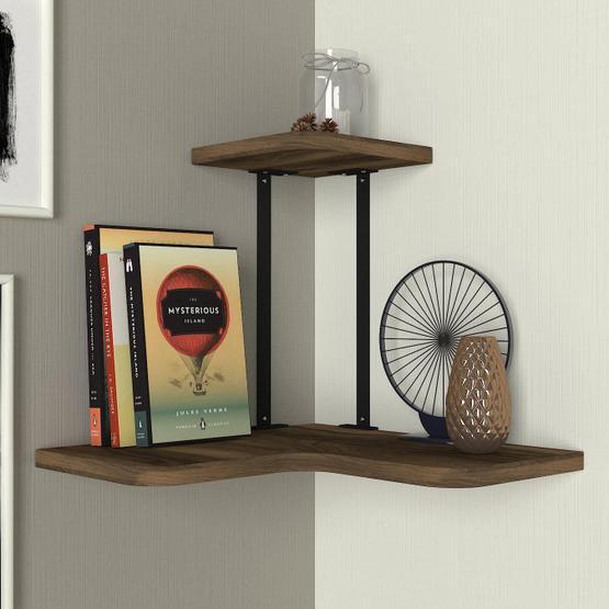 Dekorister Ceviz Agora Köşe Duvar Rafı Duvar Rafı Fiyatı