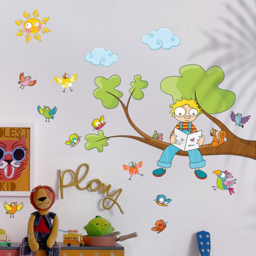 DekorLoft Dekor Loft Kitap Okuyan Akıllı Çocuk Duvar Sticker Sağ Duvardan Çocuk Odası Duvar Sticker Bebek Odası Duvar Süsü Fiyatı