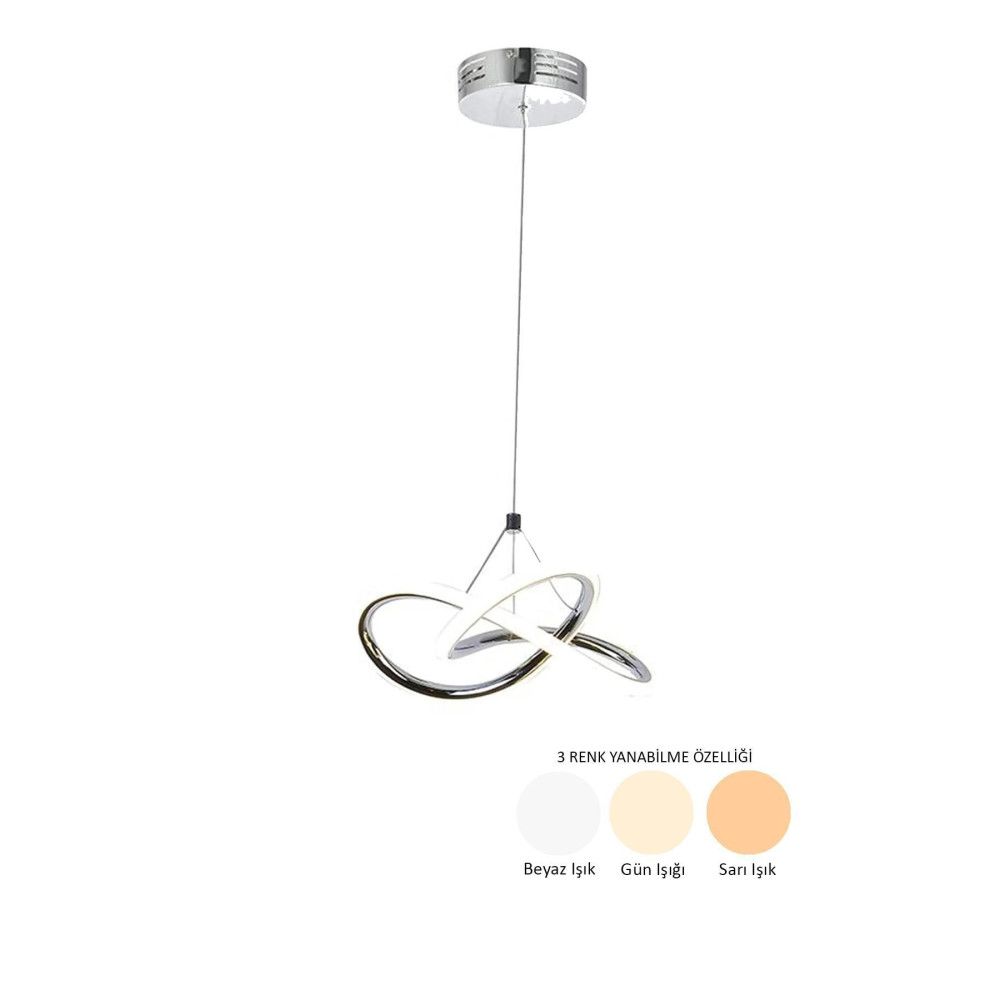 Dekorluna Modern Bolivia Tekli Krom 3 Renk Işıklı Power Ledli Salon Mutfak Oda Hol Ledli Avize Avize Fiyatı