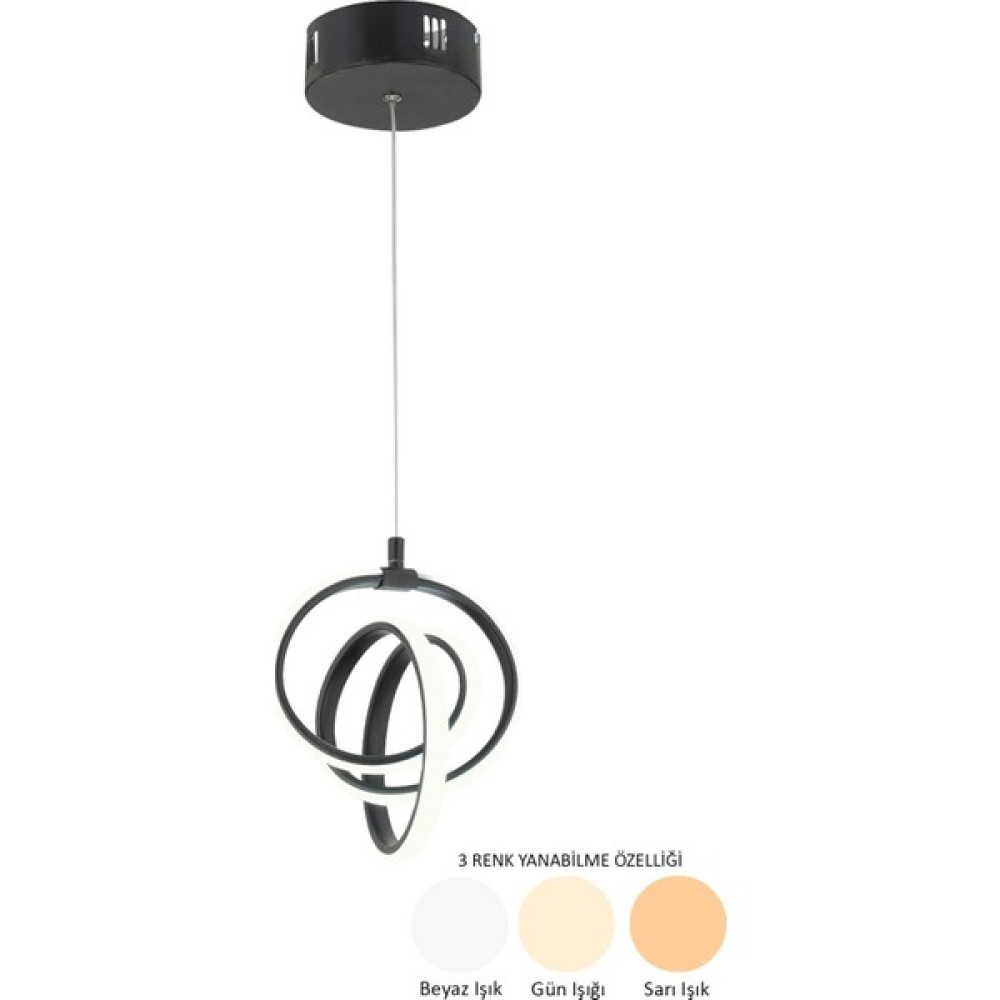 Dekorluna Valens Tekli Siyah 3 Renk Işıklı Power Ledli Salon Mutfak Oda Hol Ledli Avize Avize Fiyatı