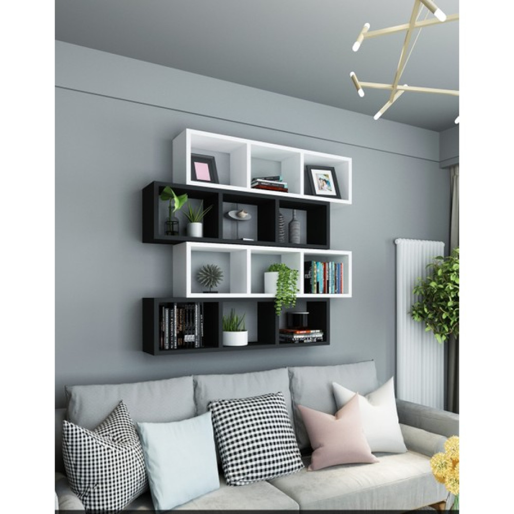 Dekormer Design Kitaplık Duvar Rafı Siyah Beyaz 4'lü Takım Kitaplık Fiyatı