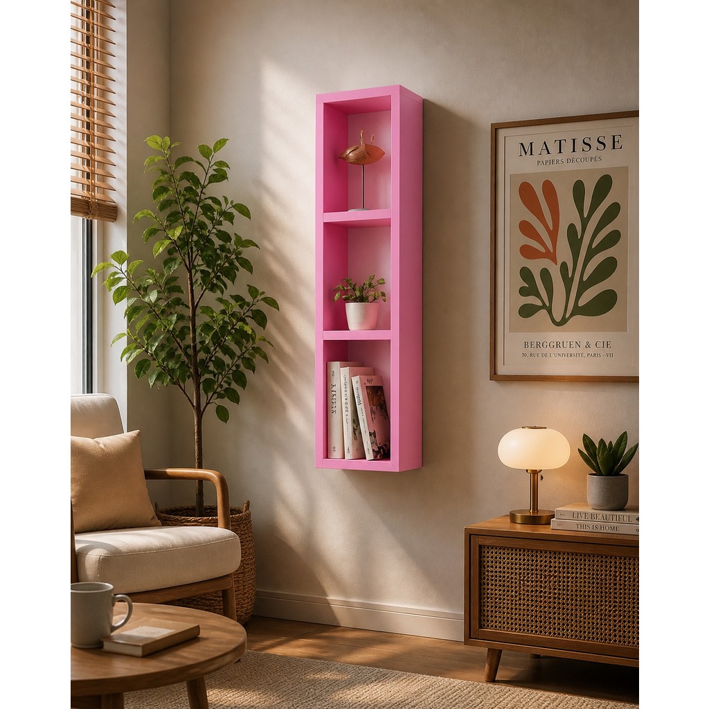 Dekormer Design Kitaplık Duvar Rafı Yatay-Dikey Tek Pembe Kitaplık Fiyatı