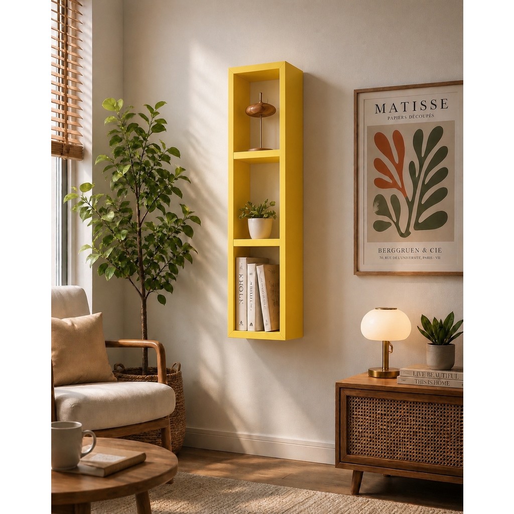 Dekormer Design Kitaplık Duvar Rafı Yatay-Dikey Tek Sarı Kitaplık Fiyatı