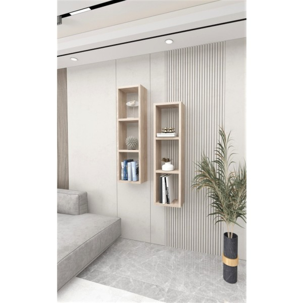 Dekormer Design Kitaplık Ikili Çapraz Duvar Rafı Takım - Meşe Kitaplık Fiyatı