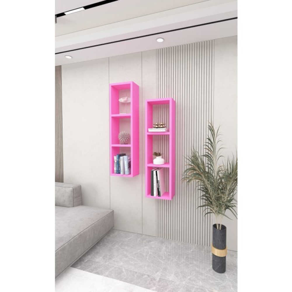 Dekormer Design Kitaplık Ikili Çapraz Duvar Rafı Takım - Pembe Kitaplık Fiyatı