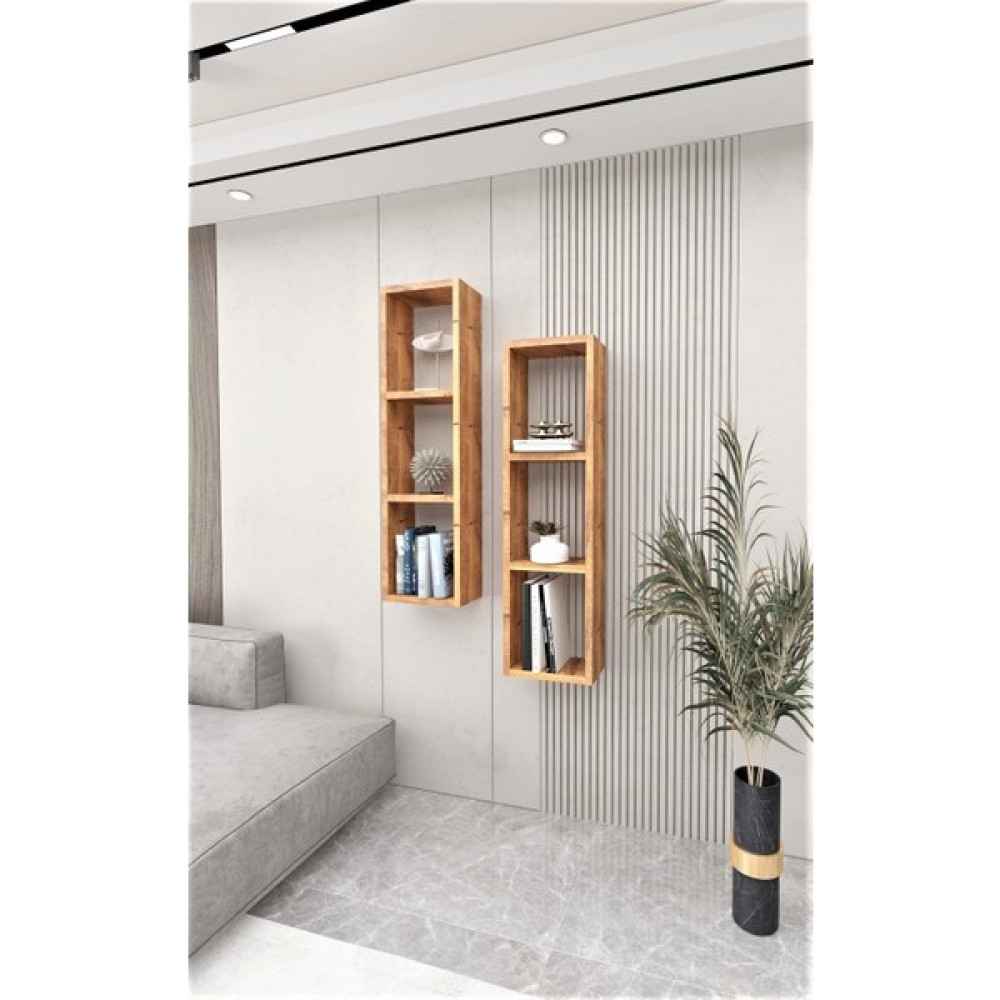 Dekormer Design Kitaplık Kahve Ikili Çapraz Duvar Rafı Takım - Atlantik Çam Kitaplık Fiyatı