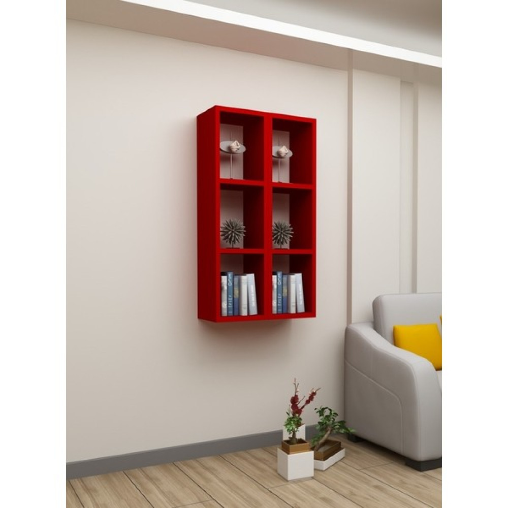 Dekormer Design Kitaplık Kırmızı Renk Duvar Rafı Ikili Takım Kitaplık Fiyatı
