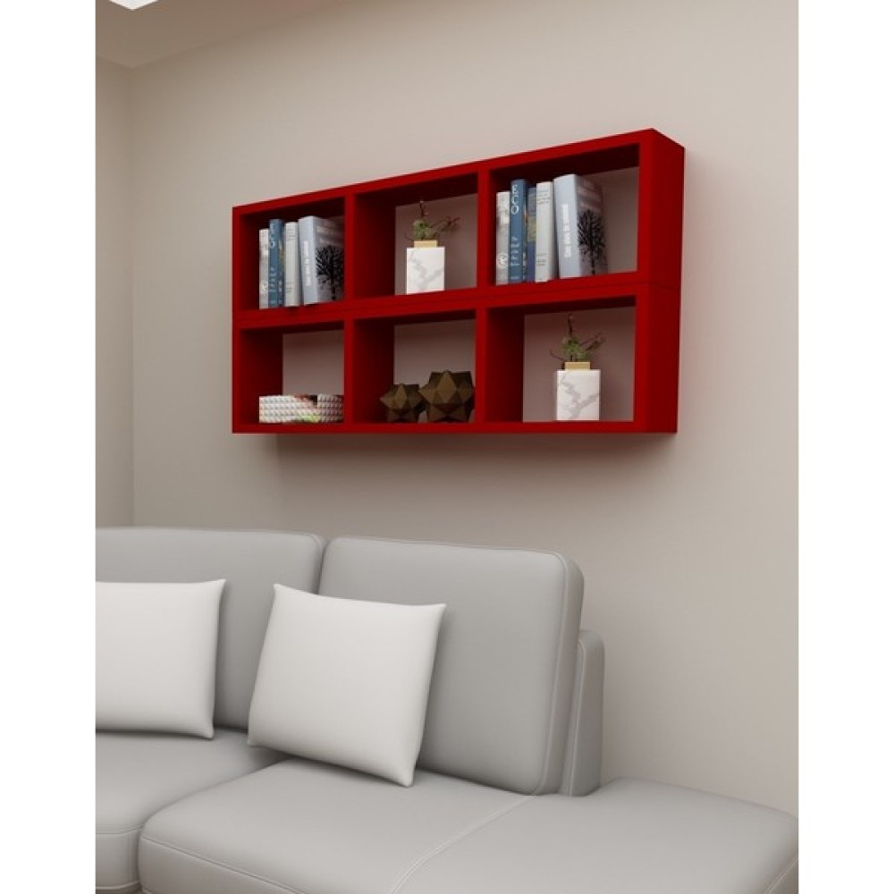 Dekormer Design Kitaplık Yan Duvar Rafı Ikili Takım - Kırmızı Kitaplık Fiyatı
