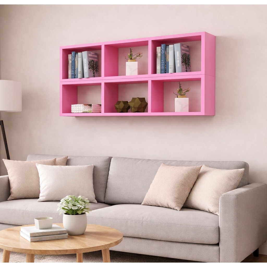 Dekormer Design Kitaplık Yatay Lux Duvar Rafı Mobilya Takım Pembe Kitaplık Fiyatı
