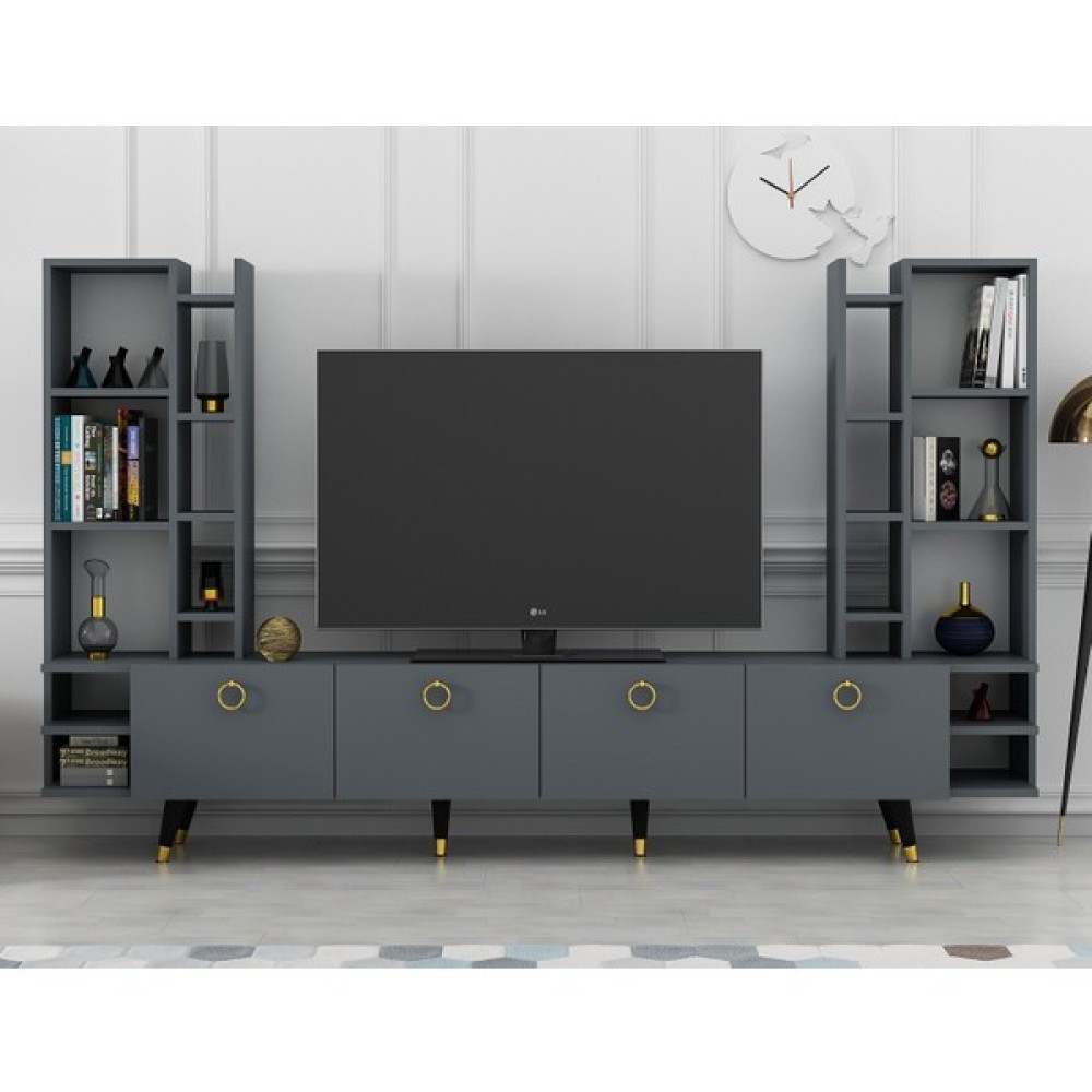 Dekormia Roma Gold Tv Ünitesi 223 cm - Antrasit Tv Ünitesi / Sehpası Fiyatı