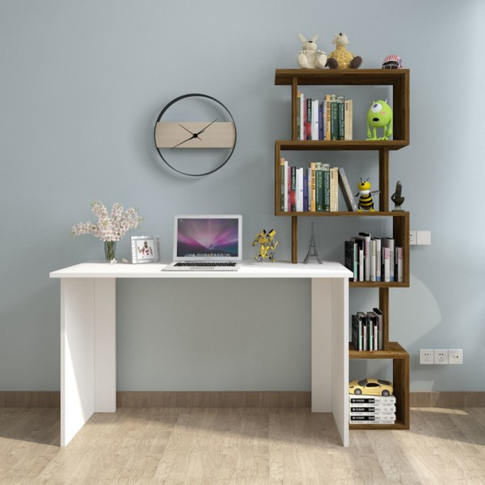 Dekoronya Helen Zig Zag Kitaplıklı Çalışma Masası Atlantik Çam Beyaz - Y: 75 cm D: 45 cm G: 150 cm - Beyaz - Ceviz Çalışma Masası Fiyatı