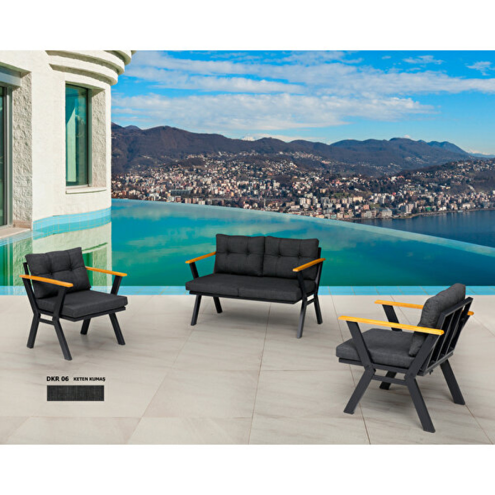 Dekoroom's 2+1+1 Wakko Bahçe Takımı, Balkon, Bahçe, Cafe Mobilyası, Süngerli Metal Çay Seti - Antrasit Bahçe Mobilyası Takımı Fiyatı
