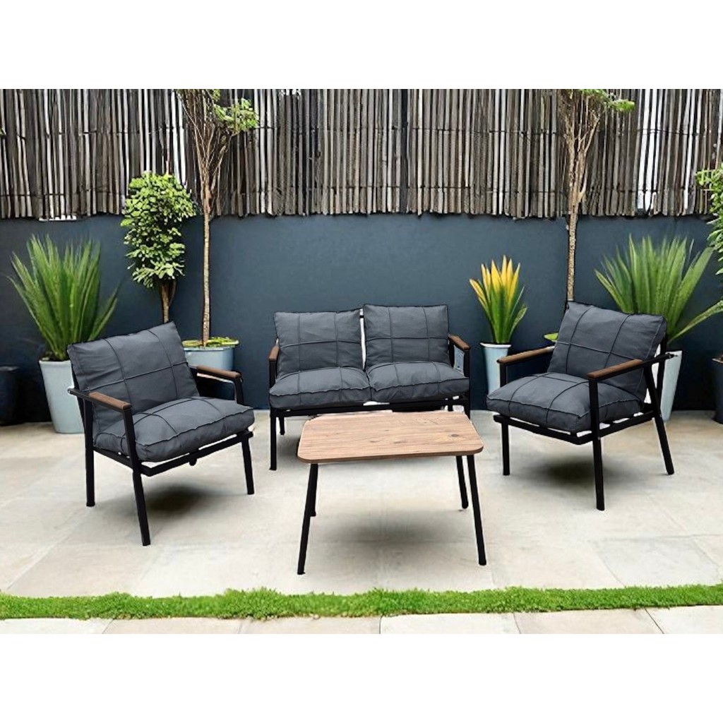Dekoroom's 2+1+1 Zen Bahçe Takımı, Balkon, Bahçe, Cafe Mobilyası, Pofuduk Metal Çay Seti - Koyu Gri Bahçe Mobilyası Takımı Fiyatı