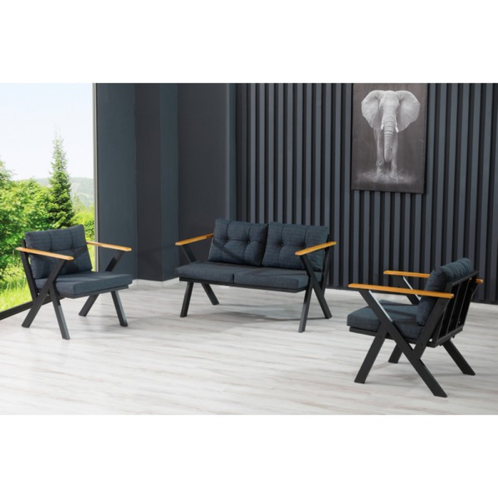 Dekoroom's 2+1+1 Zeta Bahçe Takımı, Balkon, Bahçe, Cafe Mobilyası, Süngerli Metal Çay Seti - Antik Dark Mavi Bahçe Mobilyası Takımı Fiyatı