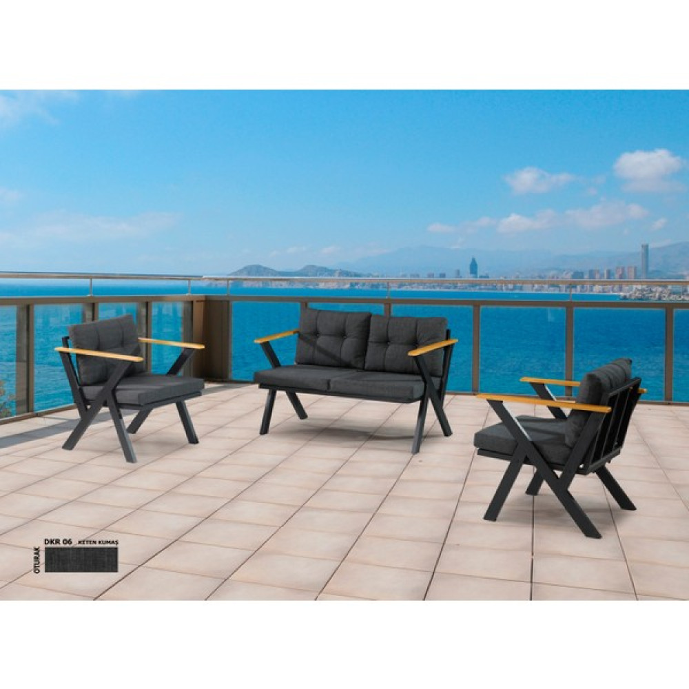 Dekoroom's 2+1+1 Zeta Bahçe Takımı, Balkon, Bahçe, Cafe Mobilyası, Süngerli Metal Çay Seti - Antrasit Bahçe Mobilyası Takımı Fiyatı