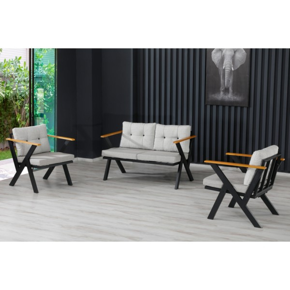 Dekoroom's 2+1+1 Zeta Bahçe Takımı, Balkon, Bahçe, Cafe Mobilyası, Süngerli Metal Çay Seti - Gri - Krem Rengi Bahçe Mobilyası Takımı Fiyatı