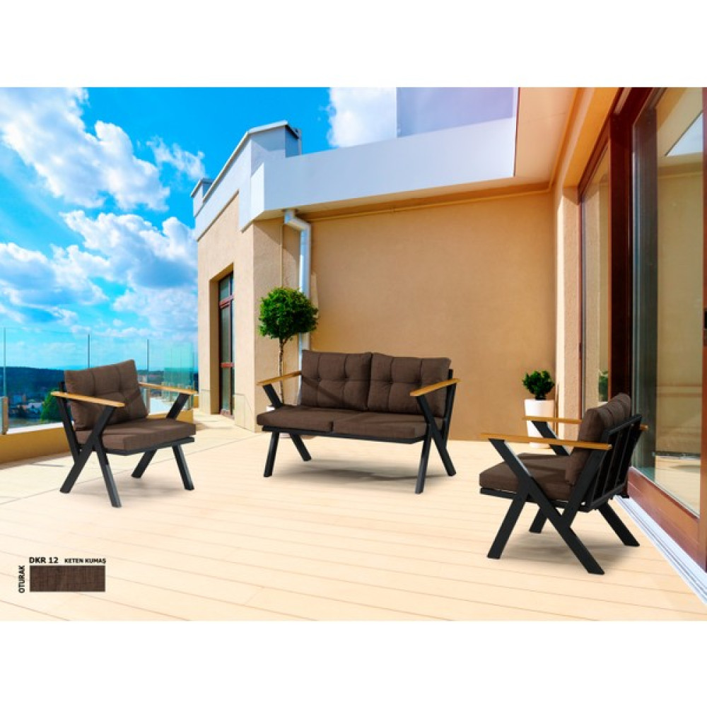Dekoroom's 2+1+1 Zeta Bahçe Takımı, Balkon, Bahçe, Cafe Mobilyası, Süngerli Metal Çay Seti - Kahverengi Bahçe Mobilyası Takımı Fiyatı