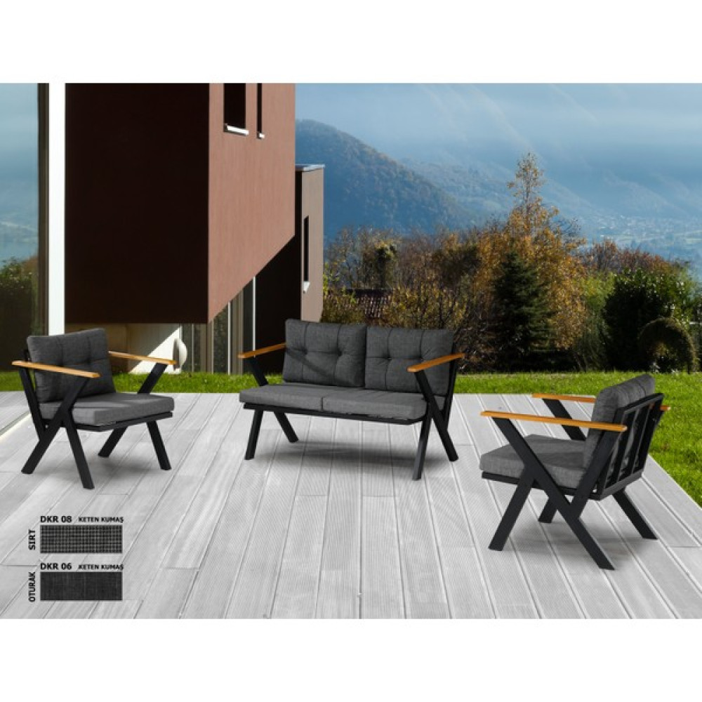 Dekoroom's 2+1+1 Zeta Bahçe Takımı, Balkon, Bahçe, Cafe Mobilyası, Süngerli Metal Çay Seti - Siyah - Siyah Bahçe Mobilyası Takımı Fiyatı