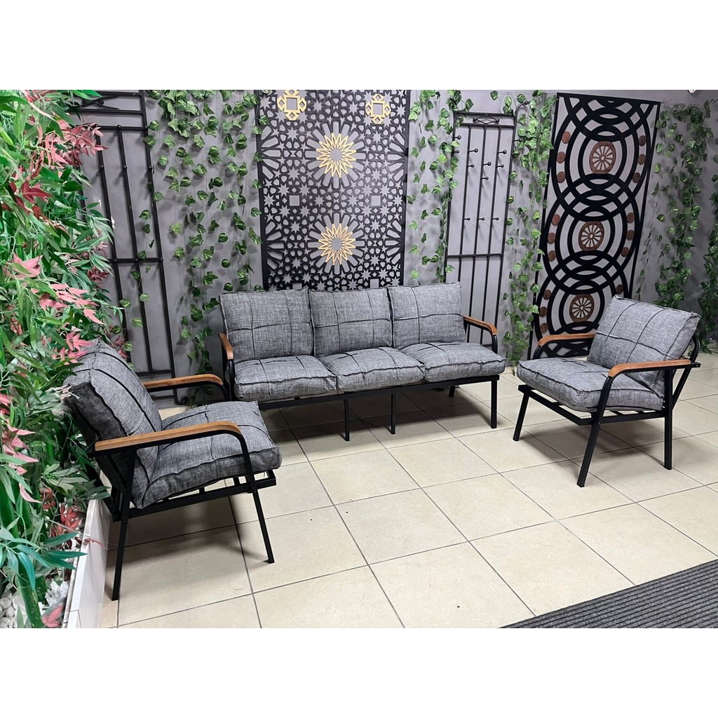 Dekoroom's 3+1+1 Zen Bahçe Takımı, Balkon, Bahçe, Cafe Mobilyası, Süngerli Metal Çay Seti - Açık Gri Bahçe Mobilyası Takımı Fiyatı