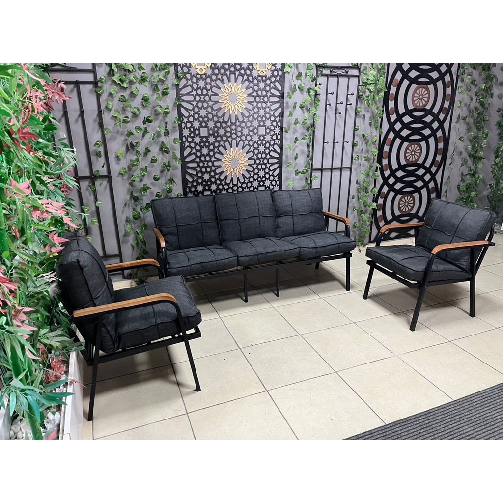 Dekoroom's 3+1+1 Zen Bahçe Takımı, Balkon, Bahçe, Cafe Mobilyası, Süngerli Metal Çay Seti - Siyah - Siyah Bahçe Mobilyası Takımı Fiyatı