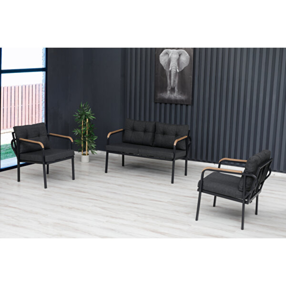 Dekorooss Dekoroom's 2+1+1 Zen Bahçe Takımı, Balkon, Bahçe, Cafe Mobilyası, Süngerli Metal Çay Seti - Antrasit Bahçe Mobilyası Takımı Fiyatı
