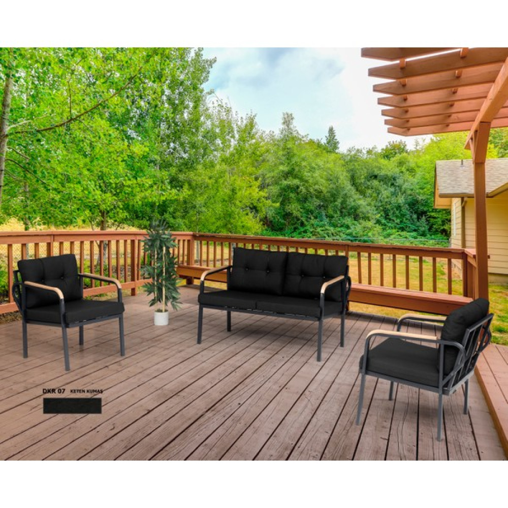 Dekorooss Dekoroom's 2+1+1 Zen Bahçe Takımı, Balkon, Bahçe, Cafe Mobilyası, Süngerli Metal Çay Seti - Siyah Bahçe Mobilyası Takımı Fiyatı