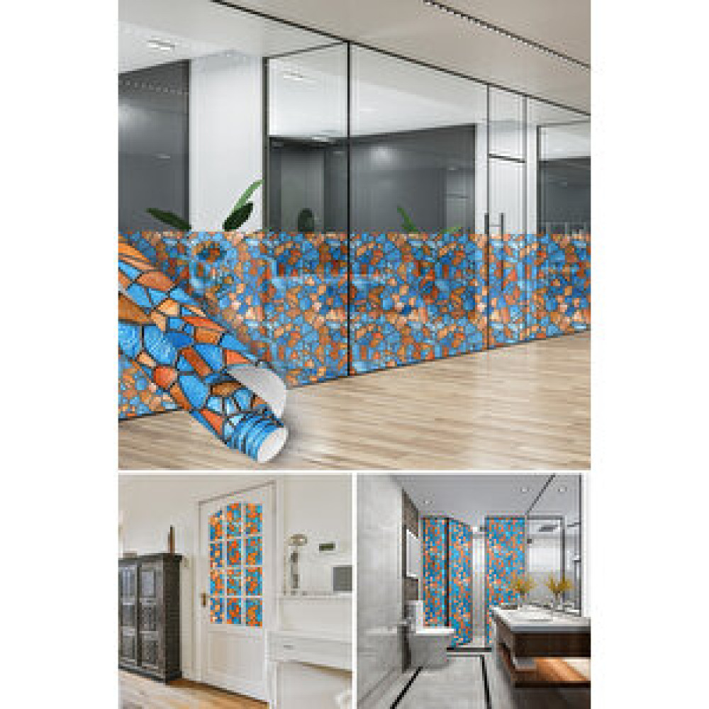 Dekoros Mavi Turuncu Mozaik Yapışkanlı Folyo, Dekoratif, Su Geçirmez Cami Duşakabin Kaplama Filmi 0914 45x500 cm Duvar Kağıdı Fiyatı