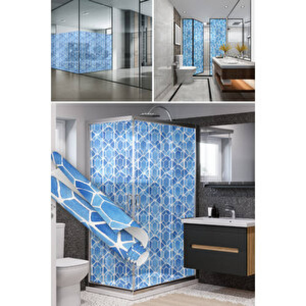 Dekoros Mavi Vitray Desenli Kendinden Yapışkanlı Folyo, Ofis, Banyo, Duşakabin Cam Kaplama Folyosu 0902 45x1500 cm Duvar Kağıdı Fiyatı