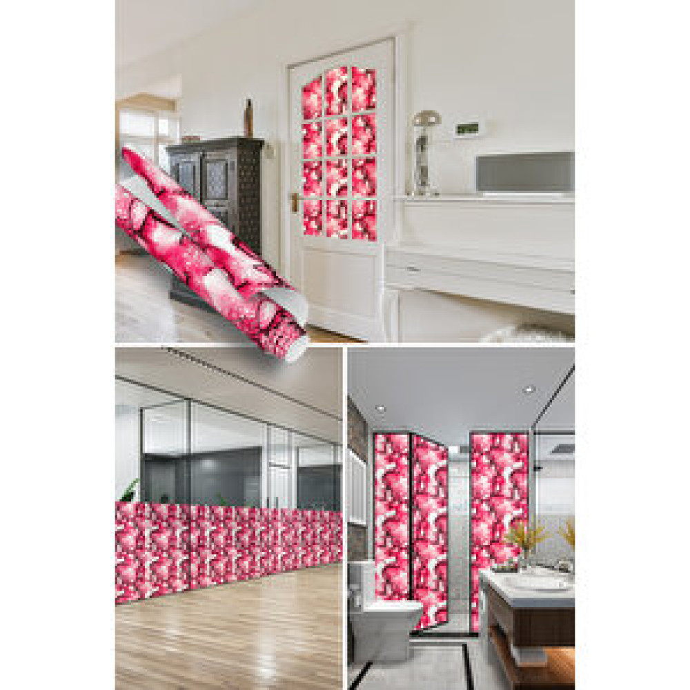 Dekoros Pembe Soyut Desenli Yapışkanlı Cam Folyosu, Şeffaf Duşa Kabin, Banyo, Ofis Camı Kaplama Sticker 0939 90x1500 cm Duvar Kağıdı Fiyatı