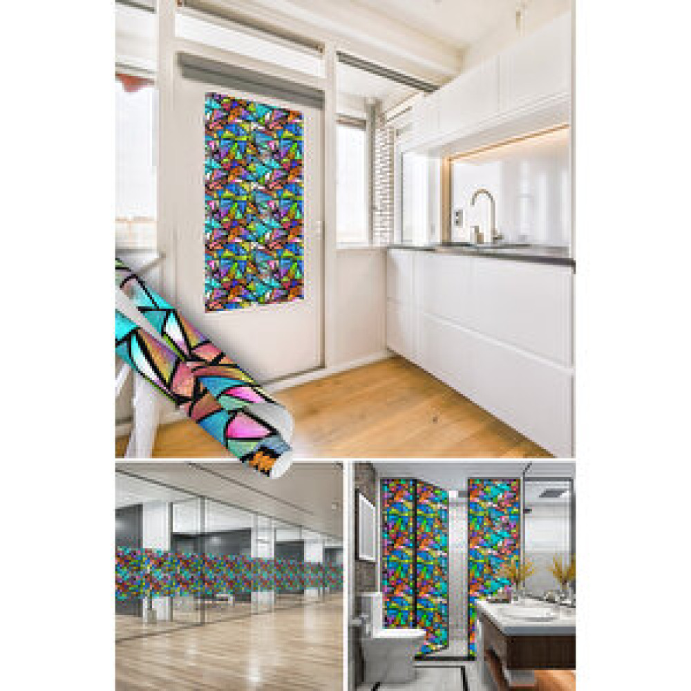 Dekoros Üçgen Mozaik Desenli Şeffaf Yapışkanlı Cam Folyosu, Duşakabin, Mutfak, Banyo, Ofis Camı Kaplama 0935 45x500 cm Duvar Kağıdı Fiyatı