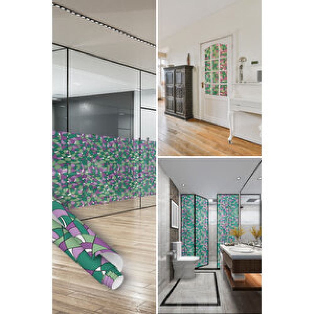 Dekoros Yeşil Mor Vitray Görünümlü Cam Kaplama Folyosu, Kendinden Yapışkanlı Folyo, Su Geçirmez 0909 45x500 cm Duvar Kağıdı Fiyatı