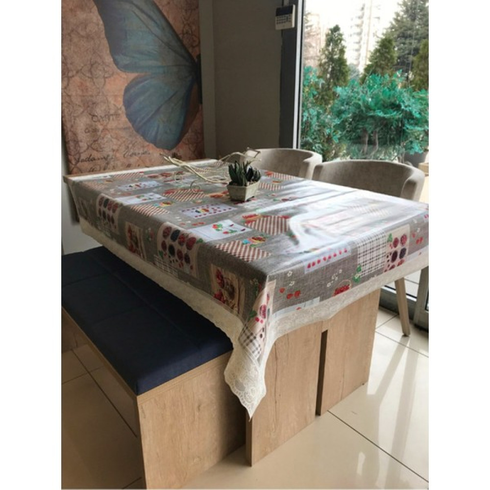 Dekorya Pvc Dantelli | Renkli Desenli Lüx Masa Örtüsü | Muşamba Elyaf Tabanlı Kaymaz Silinebilir Leke Tutmaz - Beyaz - Gri - 100 x 150 cm Masa Örtüsü Fiyatı