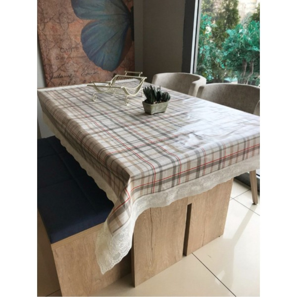 Dekorya Pvc Dantelli | Renkli Desenli Lüx Masa Örtüsü | Muşamba Elyaf Tabanlı Kaymaz Silinebilir Leke Tutmaz - Çizgili Pudra - 100 x 150 cm Masa Örtüsü Fiyatı