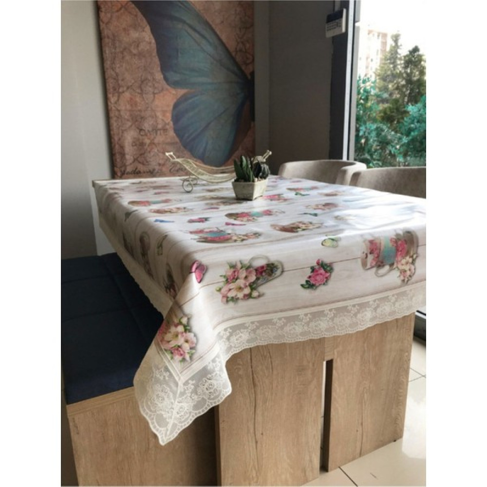 Dekorya Pvc Dantelli | Renkli Desenli Lüx Masa Örtüsü | Muşamba Elyaf Tabanlı Kaymaz Silinebilir Leke Tutmaz - Gül - 100 x 150 cm Masa Örtüsü Fiyatı